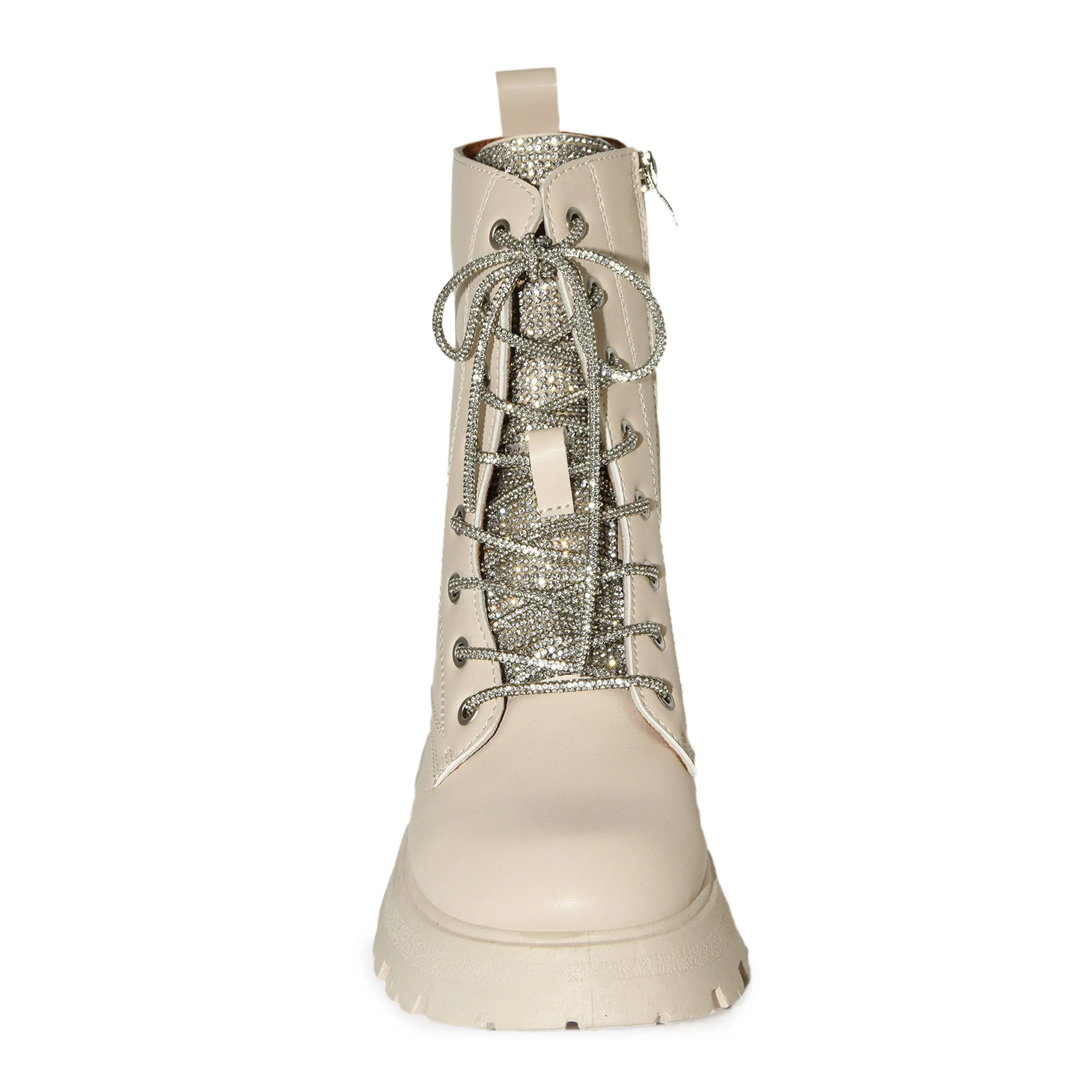 KYOTO-05 Rhinestone Embellished  Laceup Military Lugsole Combat Boots