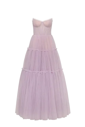 Lavender tulle maxi dress with ruffled skirt, Garden of Eden