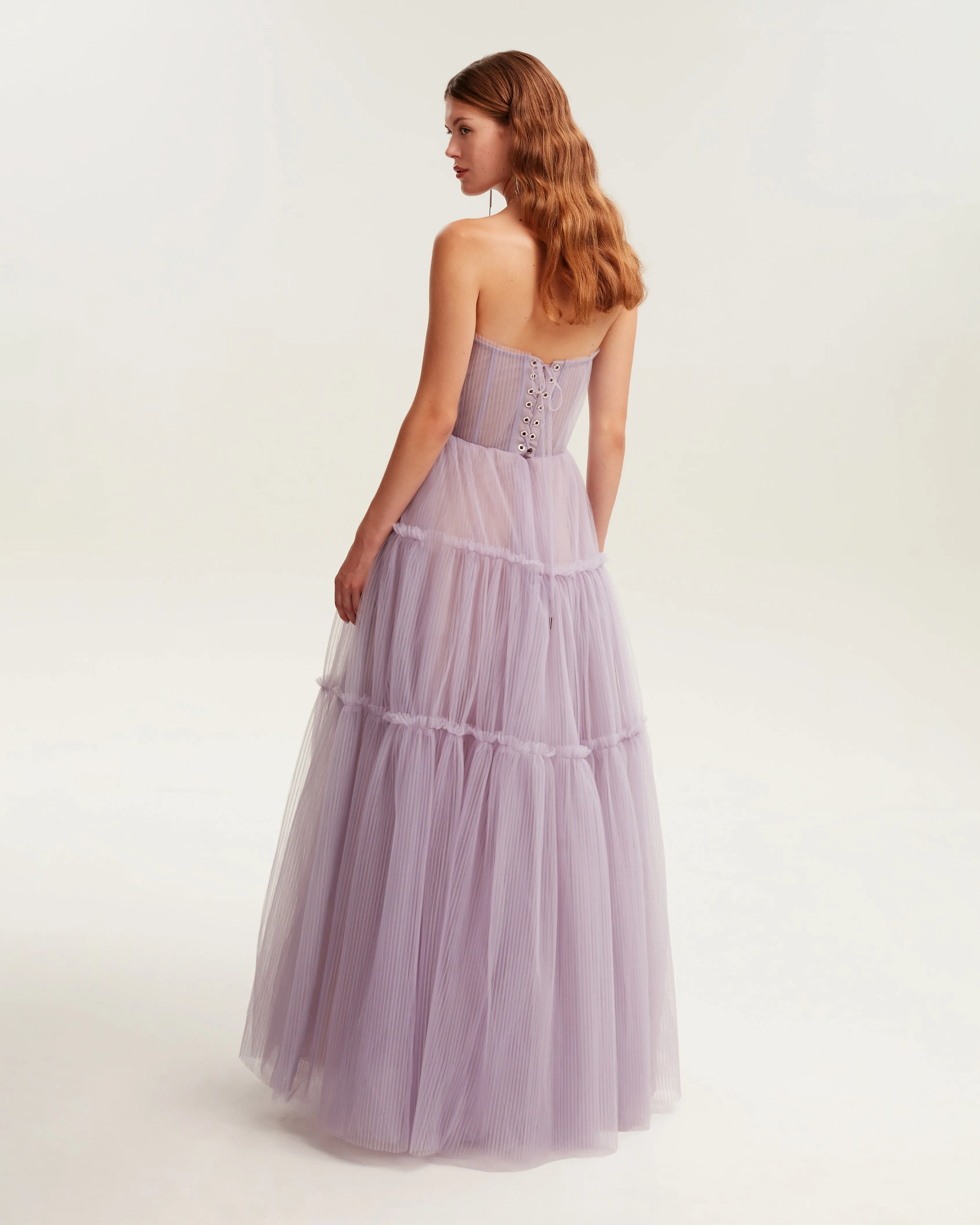 Lavender tulle maxi dress with ruffled skirt, Garden of Eden