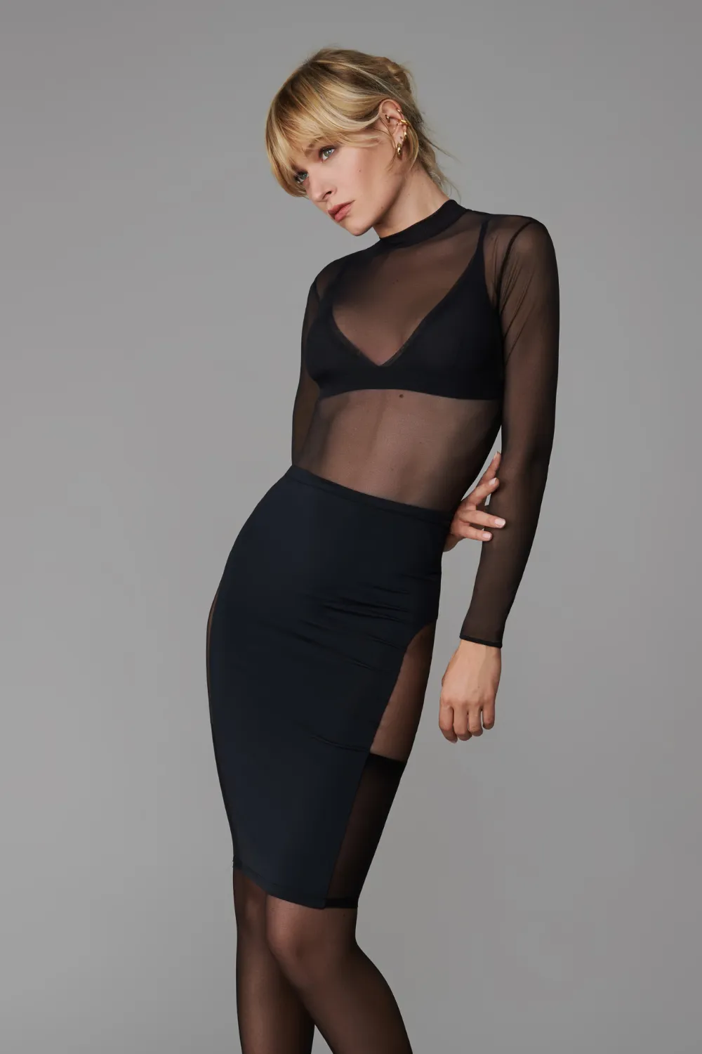 Le Vestiaire Stretch Jersey & Tulle Suspender Pencil Skirt