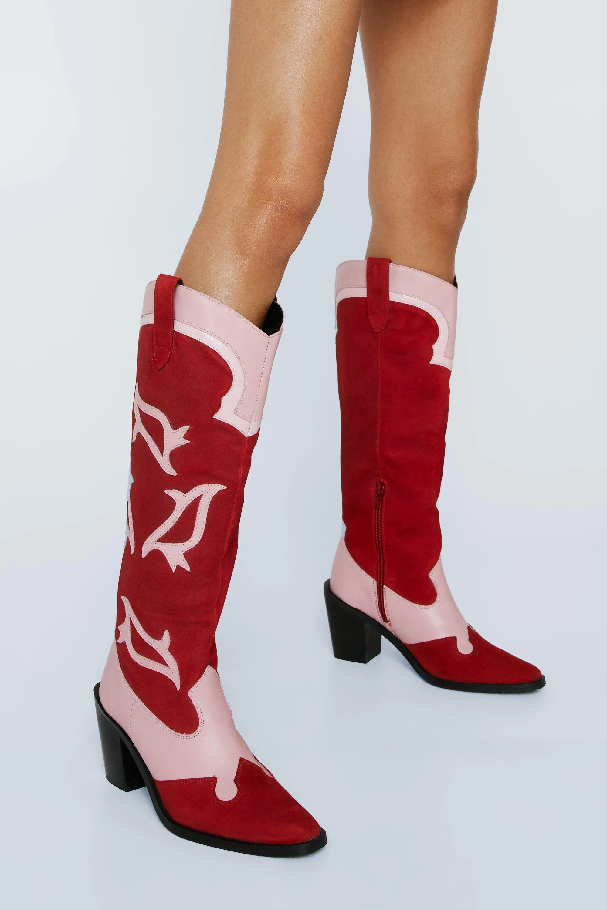 Leather Colorblock Cowboy Boots