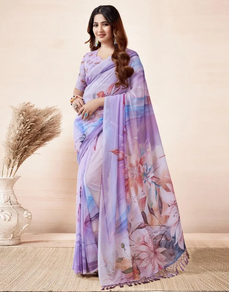 Light Pink Georgette Printed Sarees