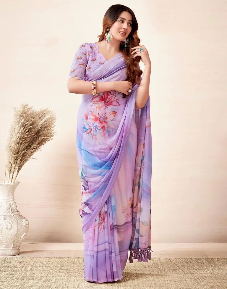 Light Pink Georgette Printed Sarees