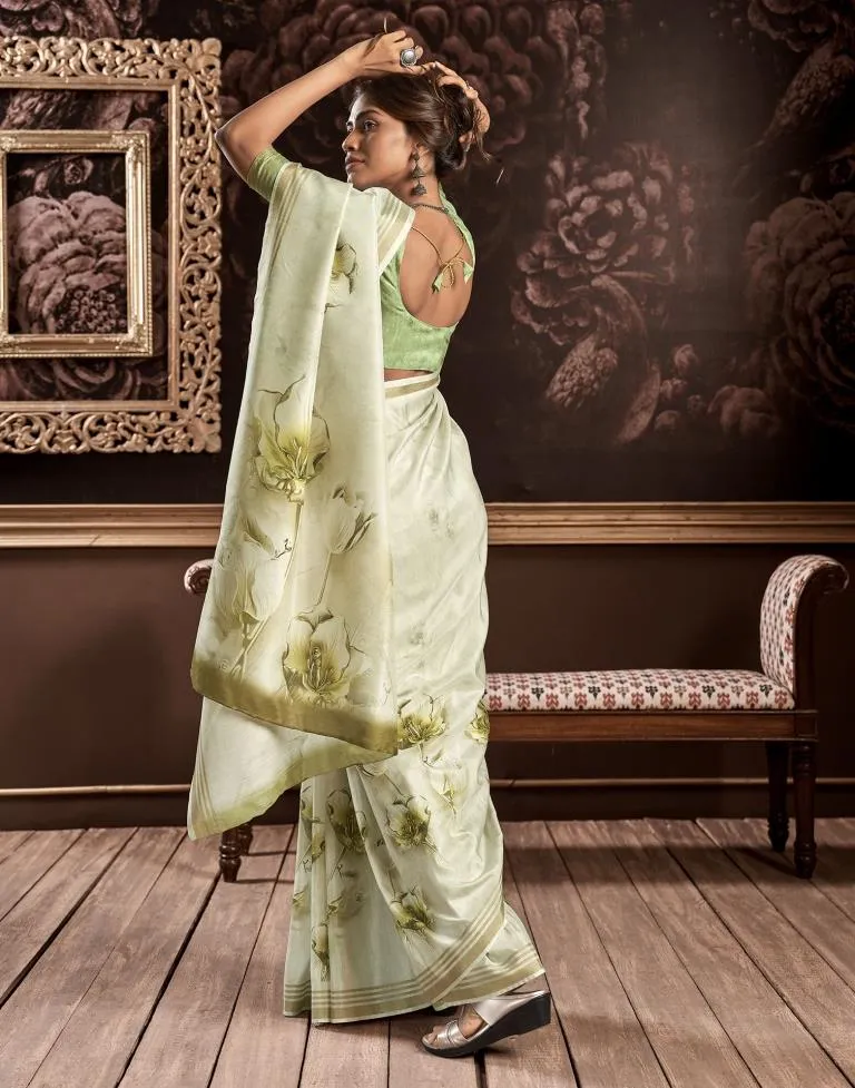 Light Pista Green Silk Printed Sarees