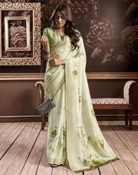 Light Pista Green Silk Printed Sarees