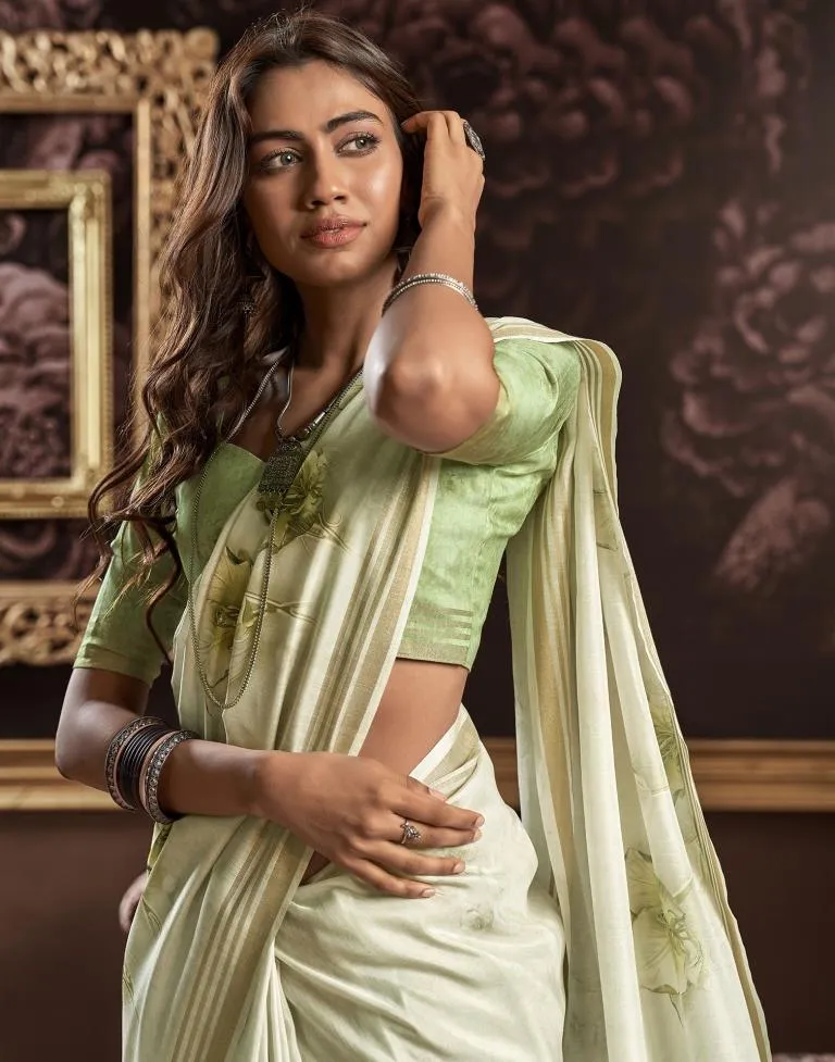 Light Pista Green Silk Printed Sarees