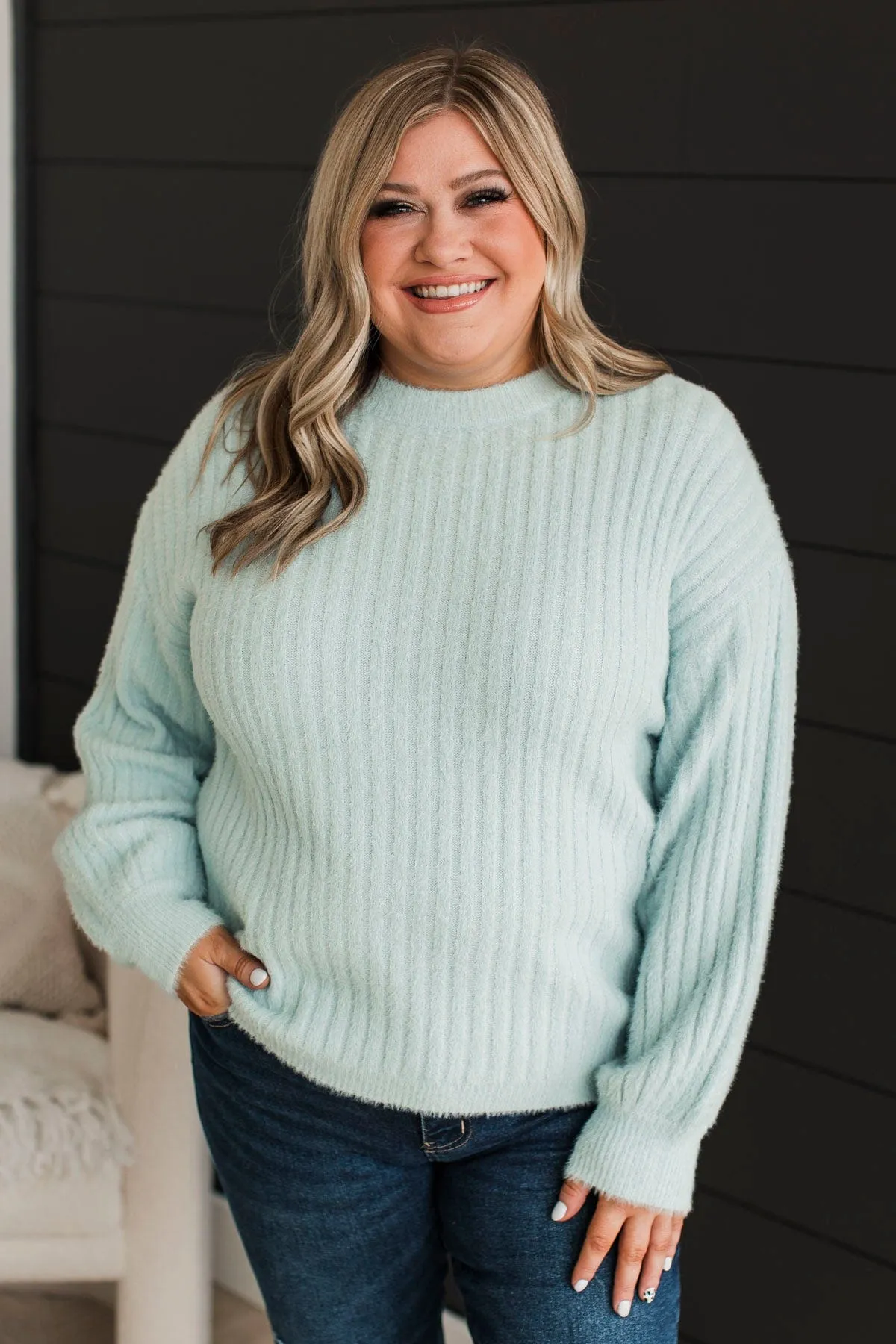 Like No Other Fuzzy Knit Sweater- Light Blue