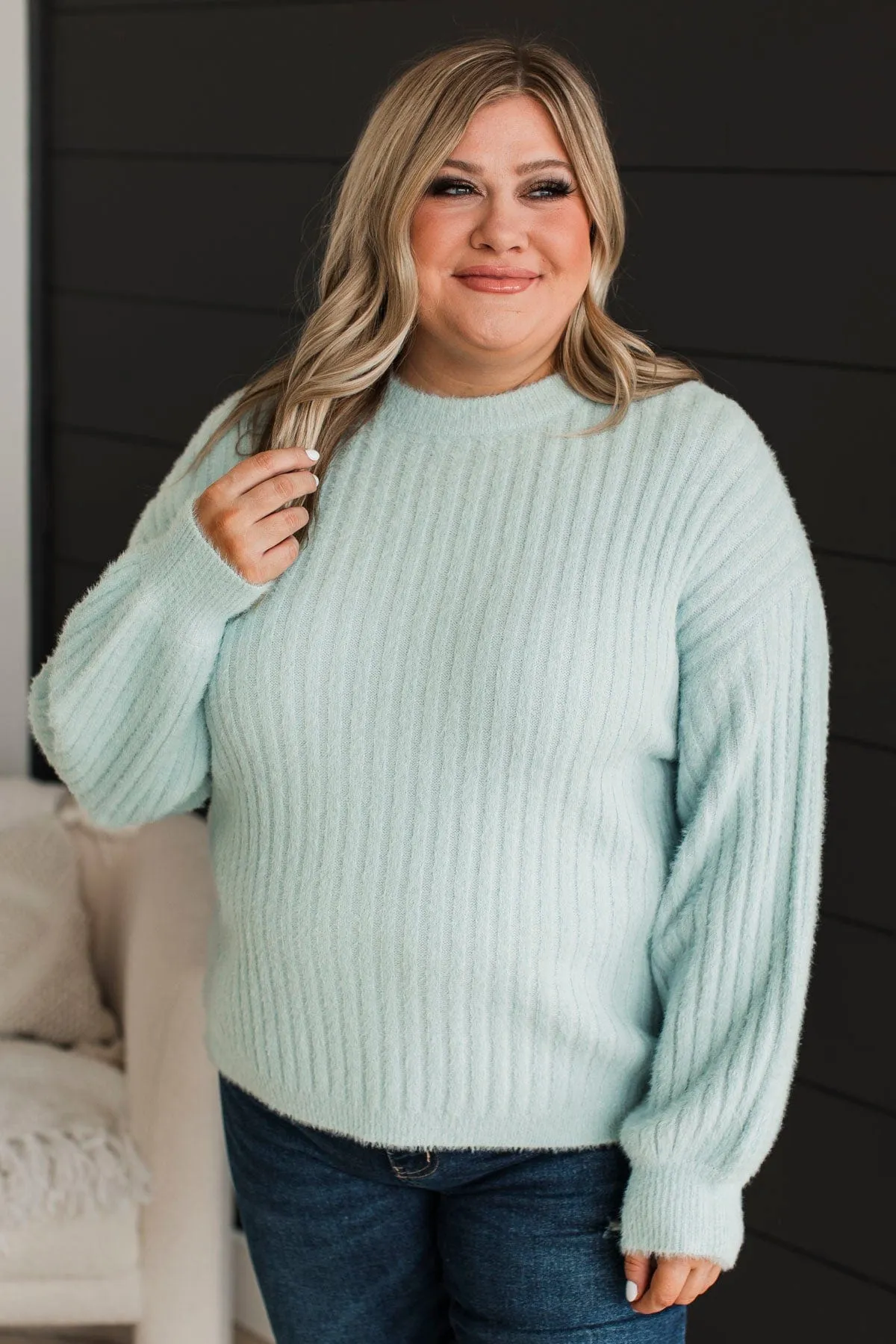 Like No Other Fuzzy Knit Sweater- Light Blue