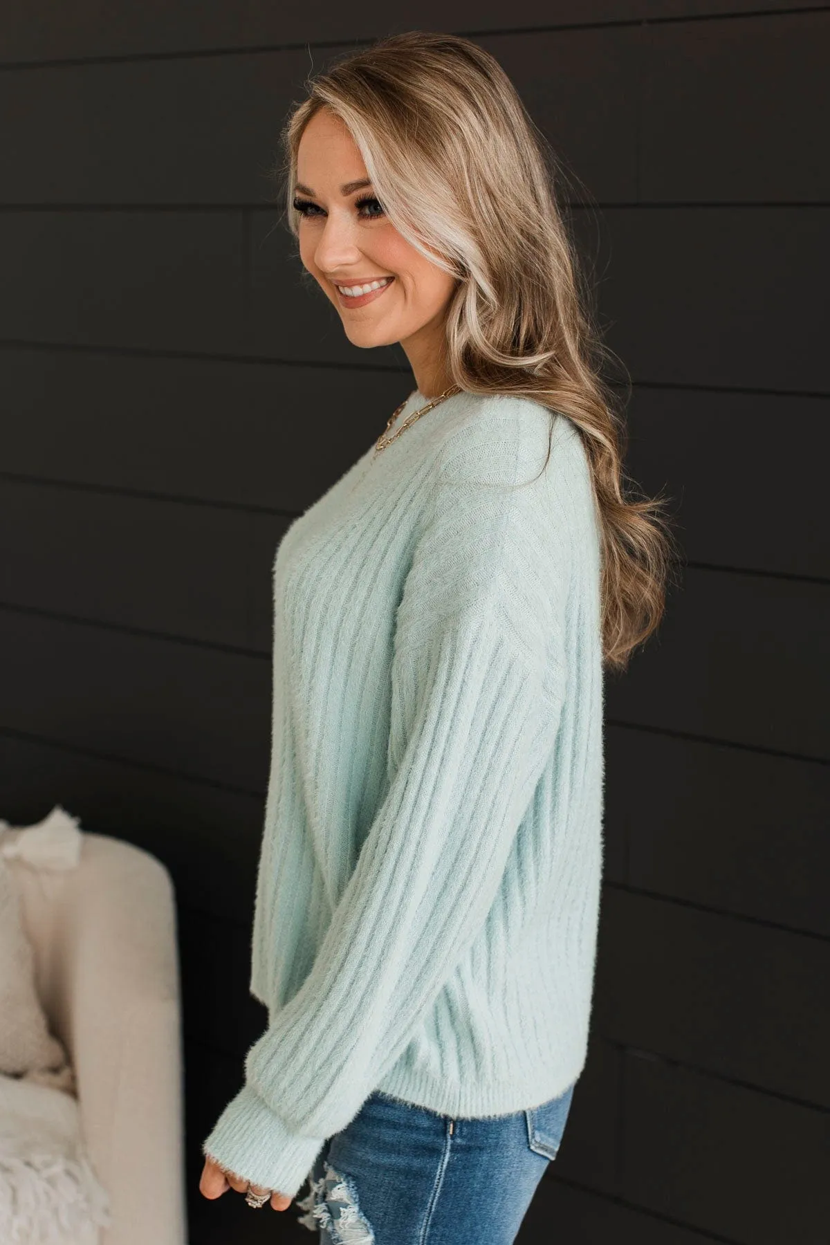 Like No Other Fuzzy Knit Sweater- Light Blue