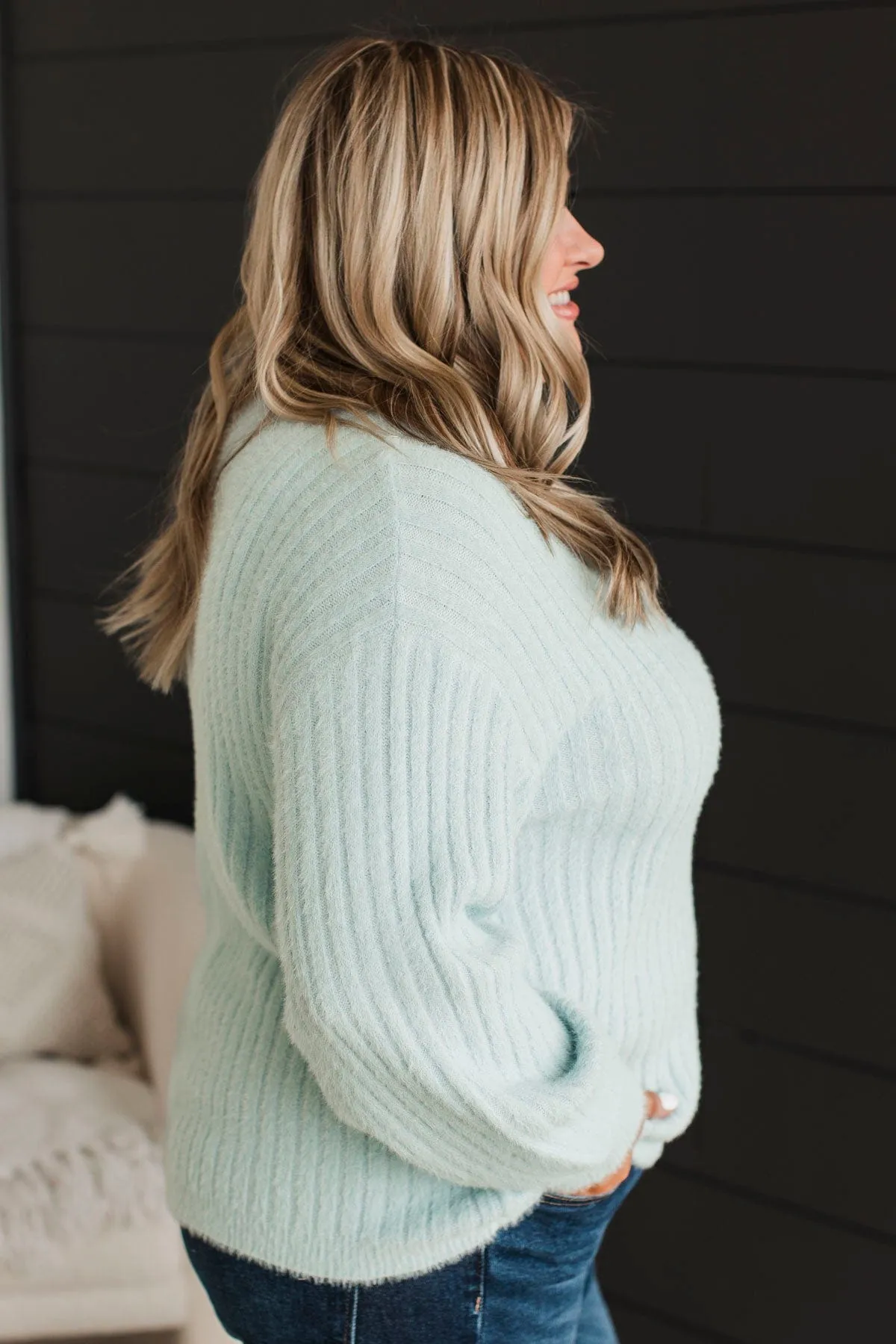 Like No Other Fuzzy Knit Sweater- Light Blue