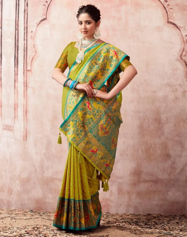 Lime Green Silk Plain Sarees