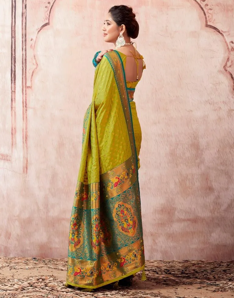 Lime Green Silk Plain Sarees