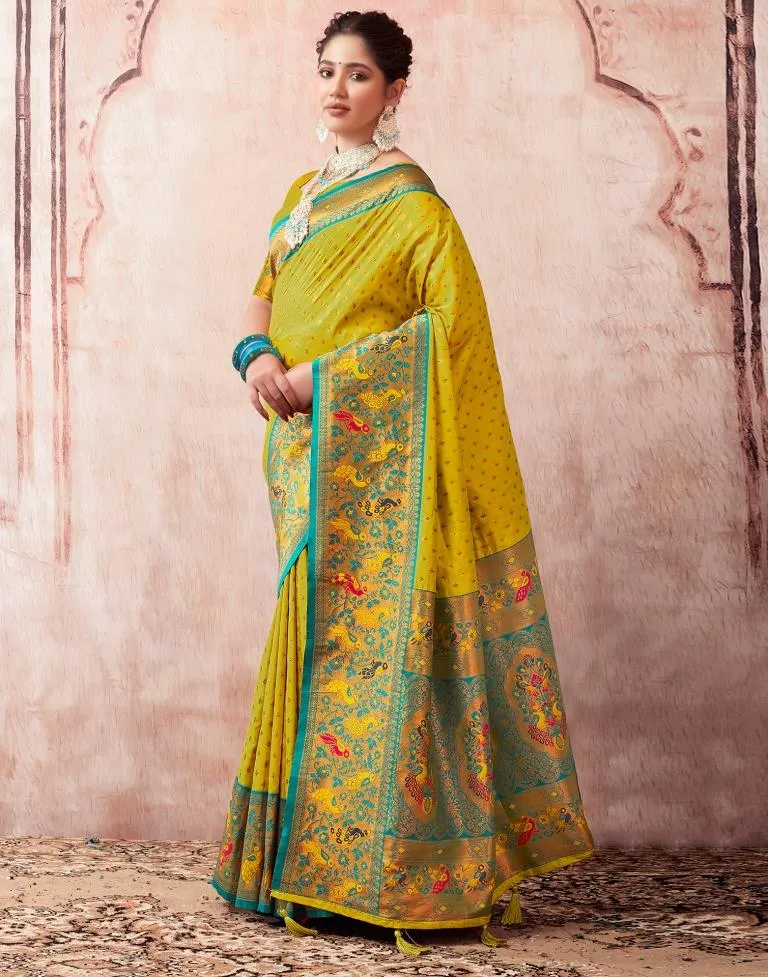 Lime Green Silk Plain Sarees