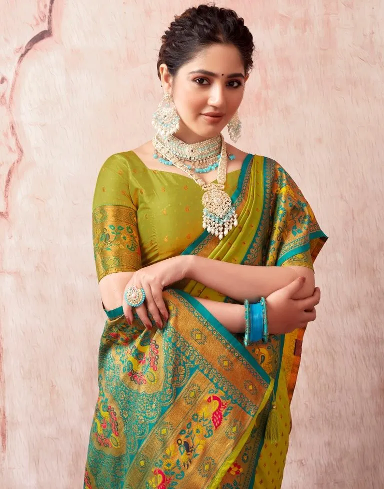 Lime Green Silk Plain Sarees