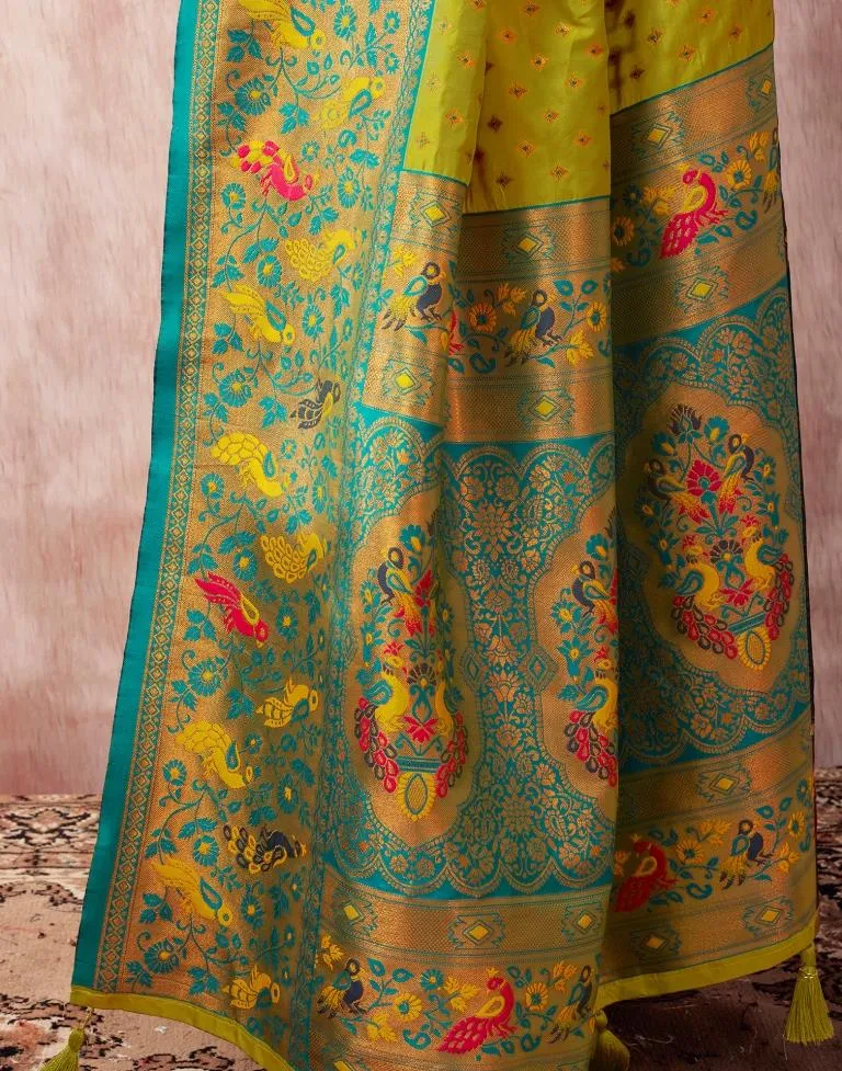 Lime Green Silk Plain Sarees