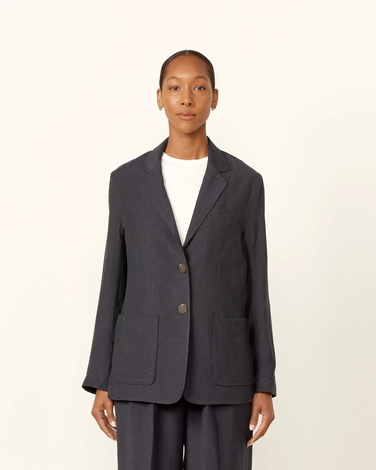 Linen Blend Jacket in Navy