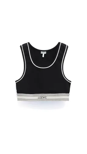 Logo-Band Piping Rib Sports Bra - Black/White