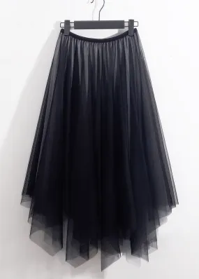 Loose Black Asymmetrical High Waist Tulle Skirt Summer AS1049