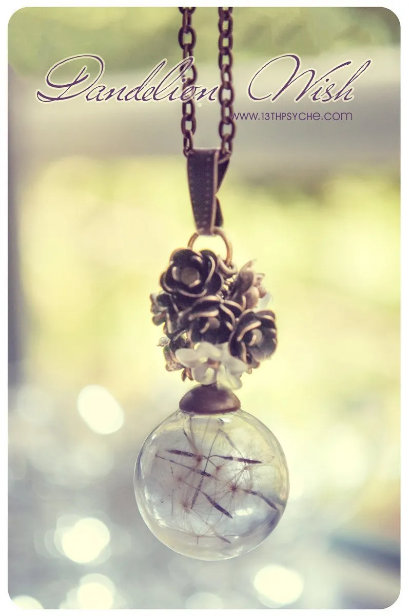 Make a wish, real dandelion seeds glass globe necklace