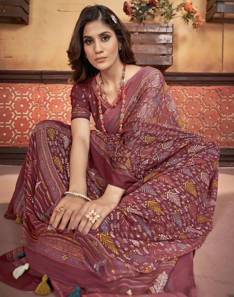 Maroon Georgette Printed Sarees