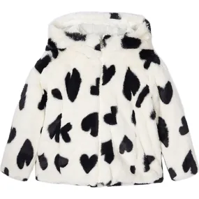 Mayoral Faux Fur Heart Print Coat, Ivory