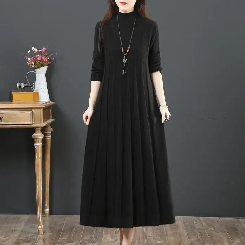 Middle-Aged Mother Retro Long Knitted Sweater Dresses