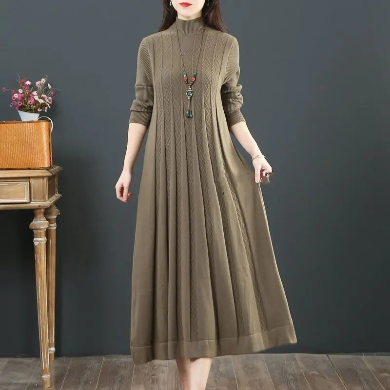 Middle-Aged Mother Retro Long Knitted Sweater Dresses