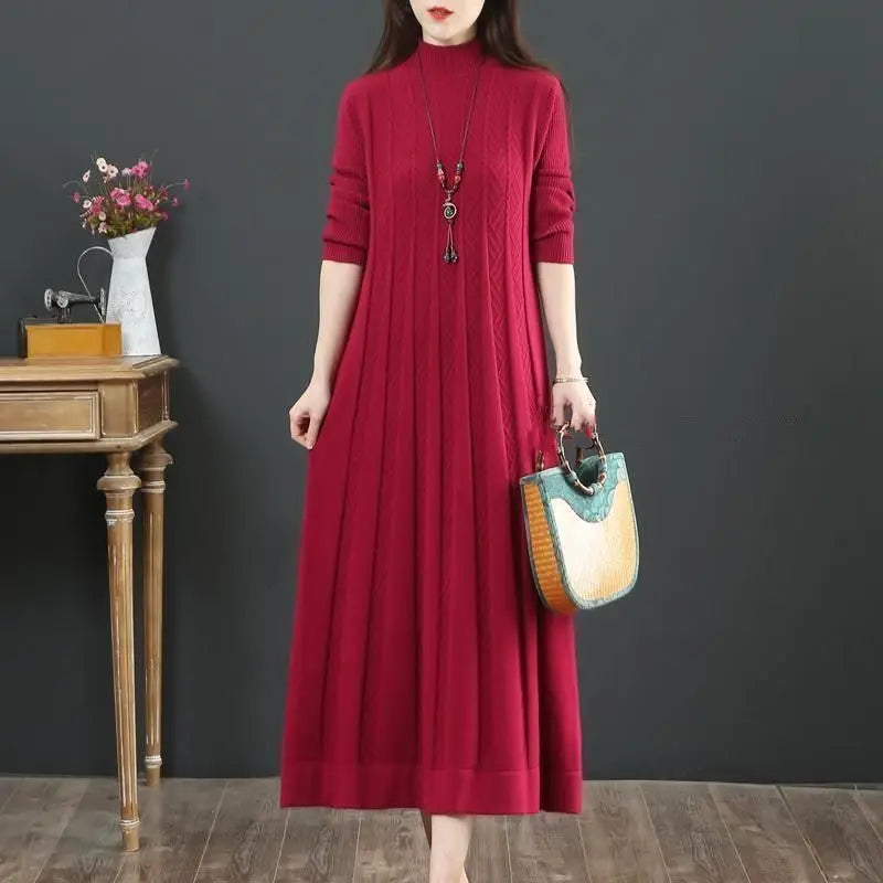 Middle-Aged Mother Retro Long Knitted Sweater Dresses