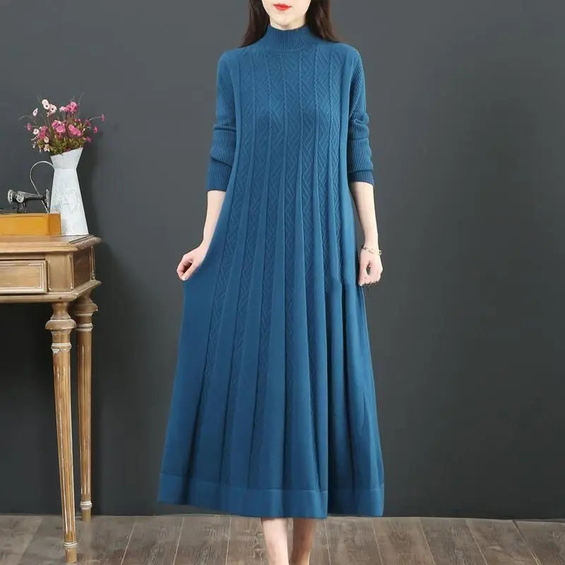 Middle-Aged Mother Retro Long Knitted Sweater Dresses