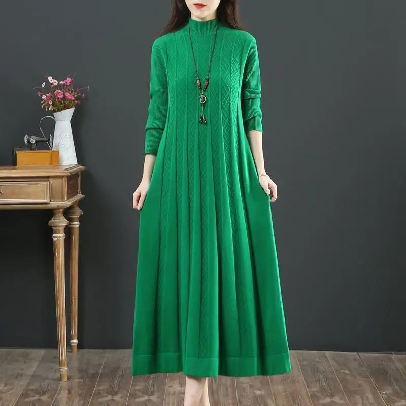 Middle-Aged Mother Retro Long Knitted Sweater Dresses