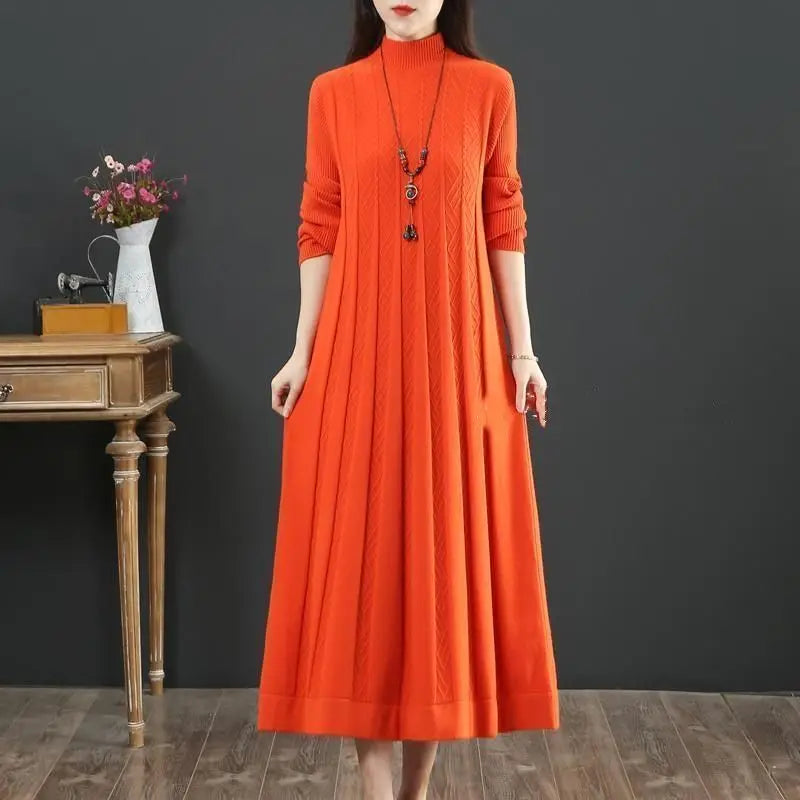 Middle-Aged Mother Retro Long Knitted Sweater Dresses