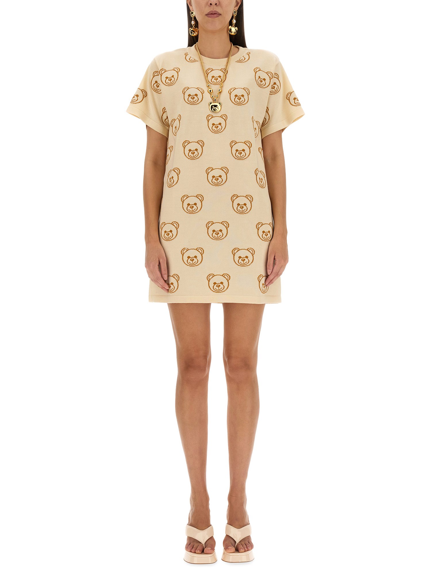 MOSCHINO    WOOL DRESS WITH TEDDY BEAR EMBROIDERY