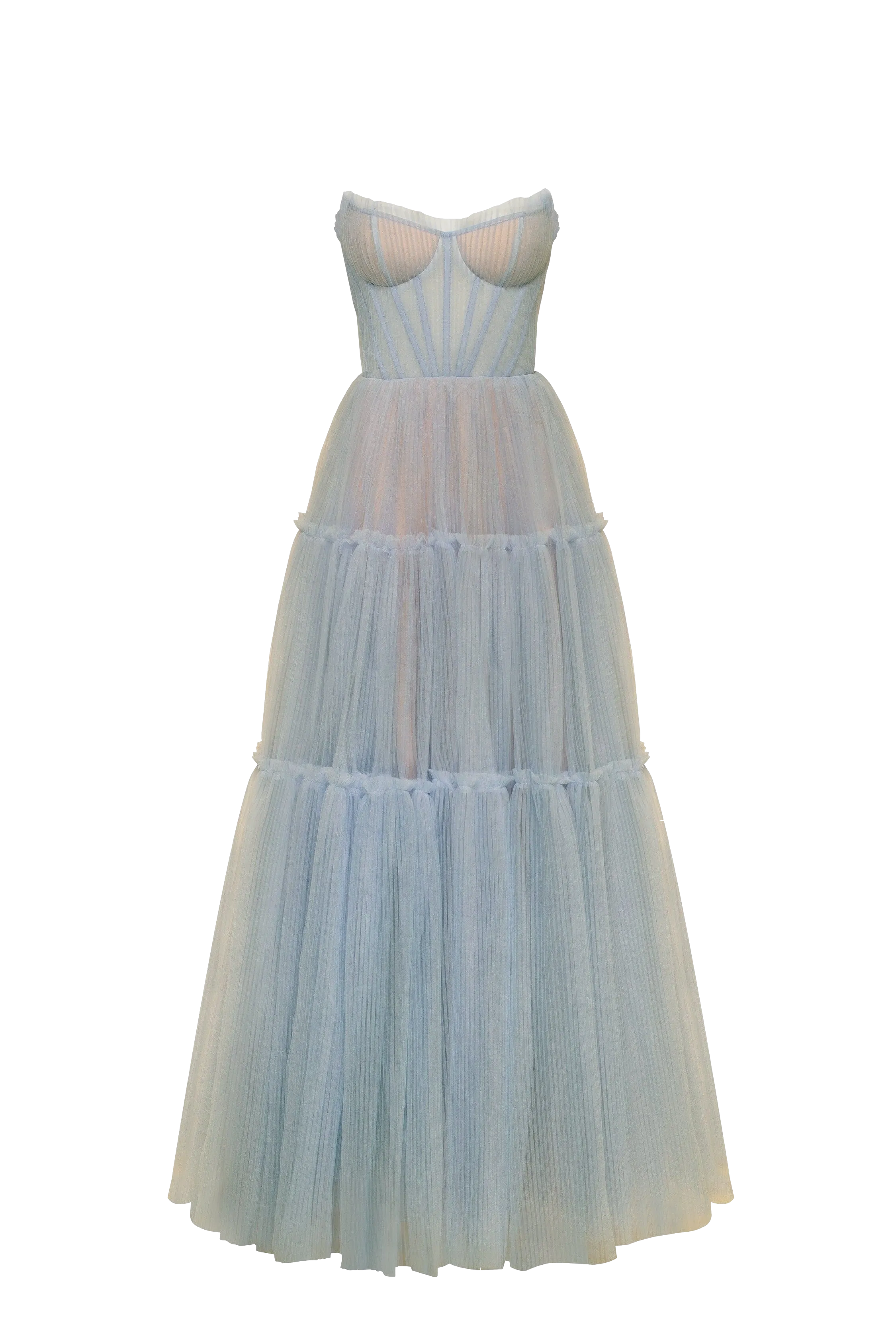 Ocean wave tulle maxi dress with ruffled skirt, Garden of Eden