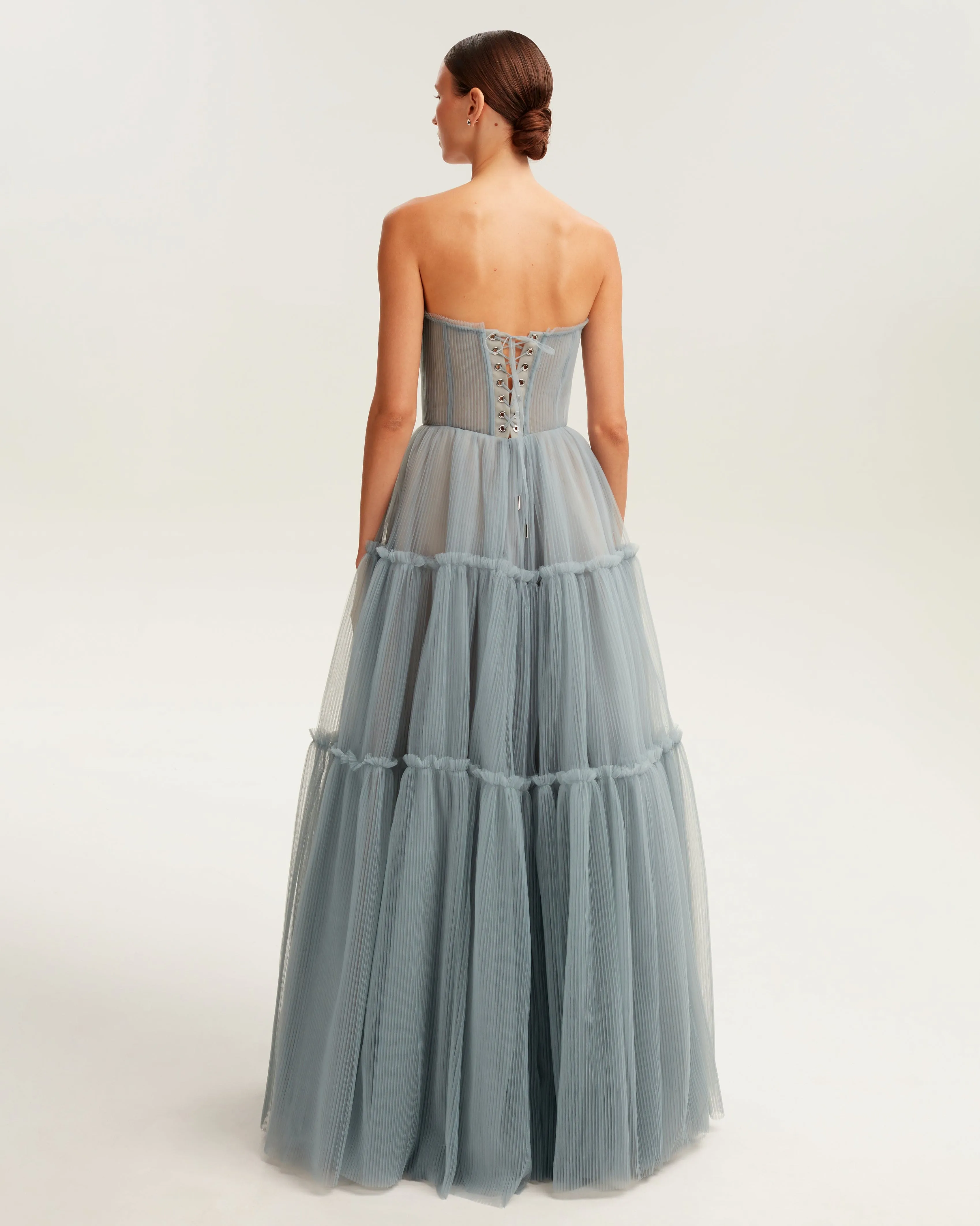 Ocean wave tulle maxi dress with ruffled skirt, Garden of Eden