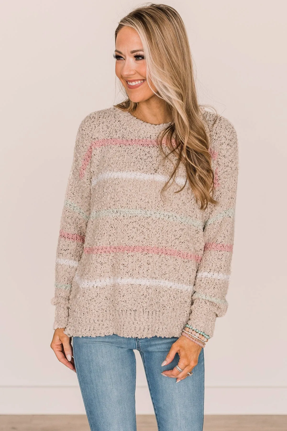 On A High Note Popcorn Knit Sweater- Beige