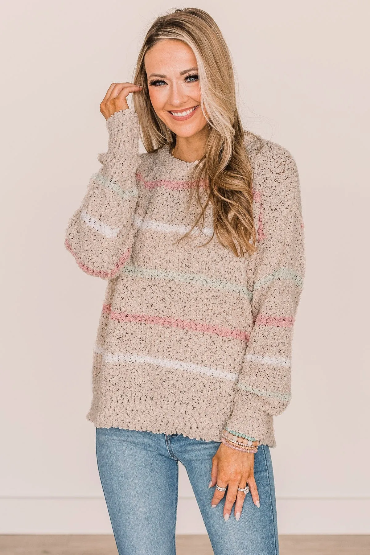 On A High Note Popcorn Knit Sweater- Beige