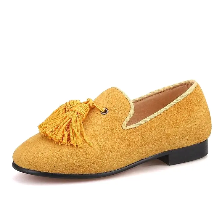 OneDrop Handmade Children Kid Dress Shoes Gold Cow Suede Tassel Party Wedding Prom Red Bottom Loafers