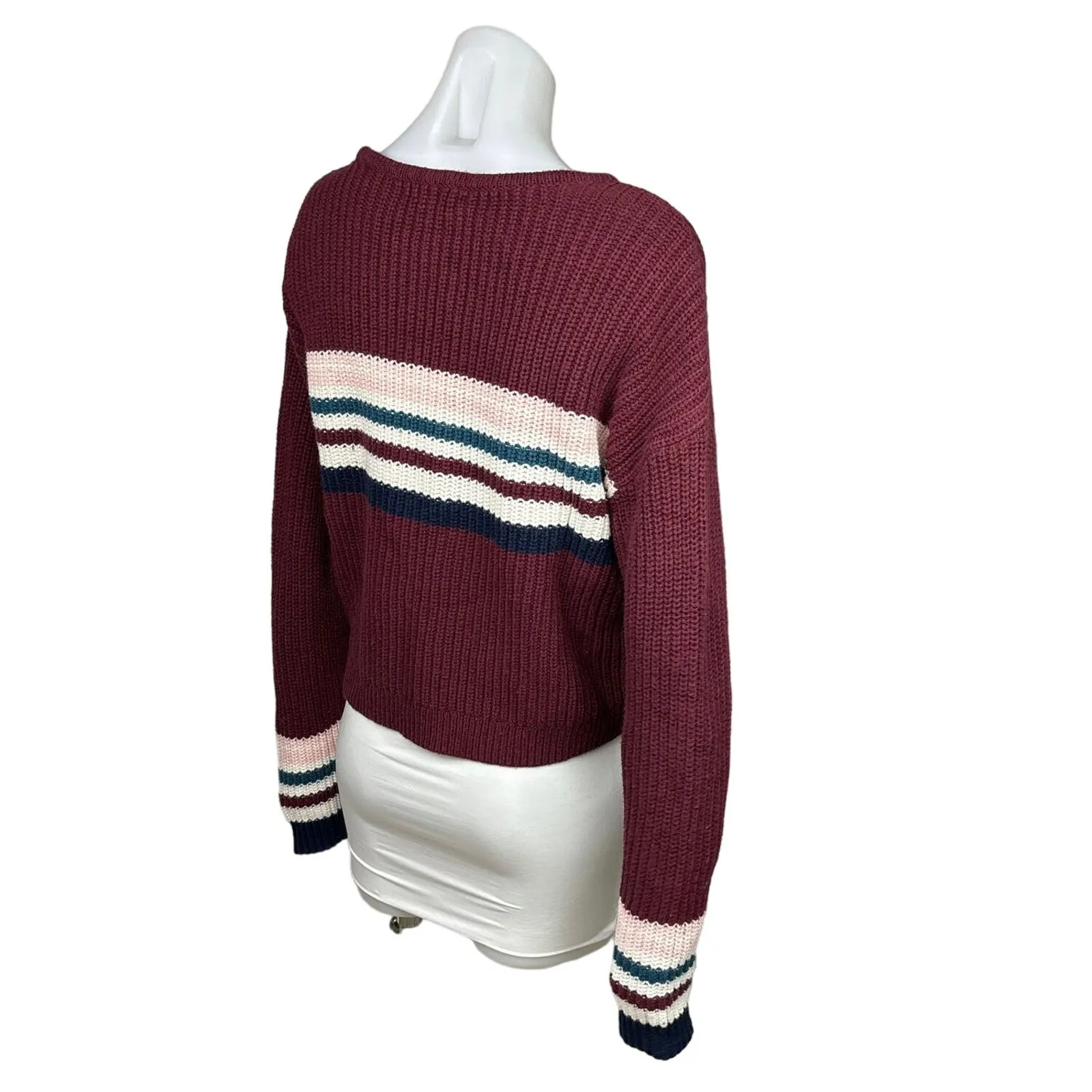 Pacsun Rugby Striped Red Cotton Long Sleeve Boat Neck Pullover Sweater Size XS