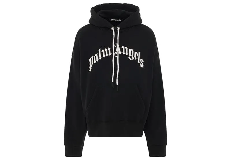 Palm Angels Curved Logo-Print Hoodie Black/White