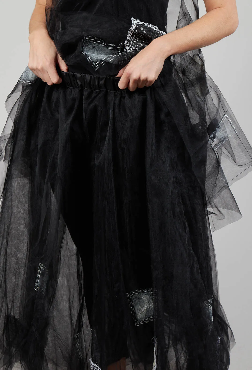 Patch Print Tulle Skirt in Black