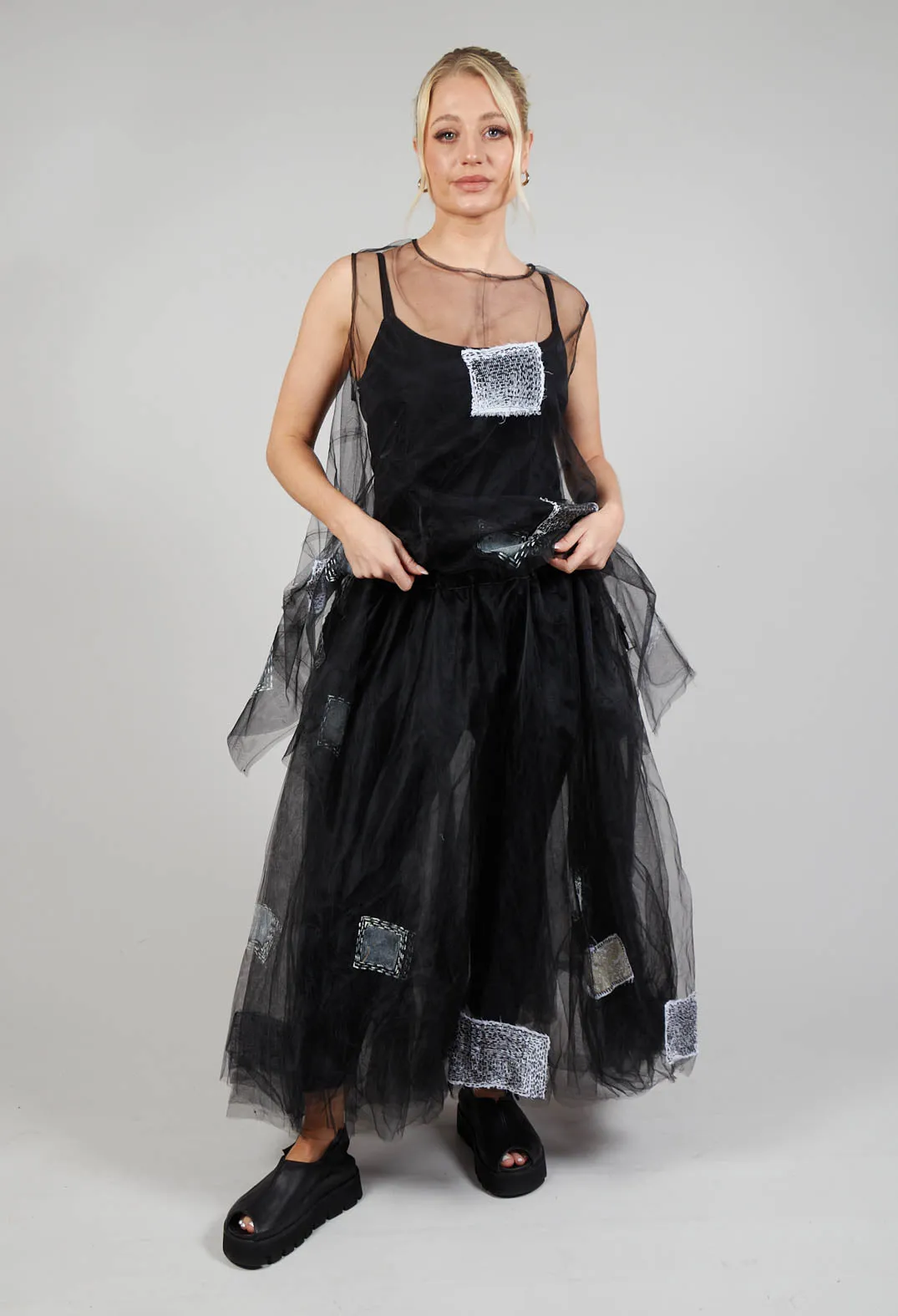 Patch Print Tulle Skirt in Black