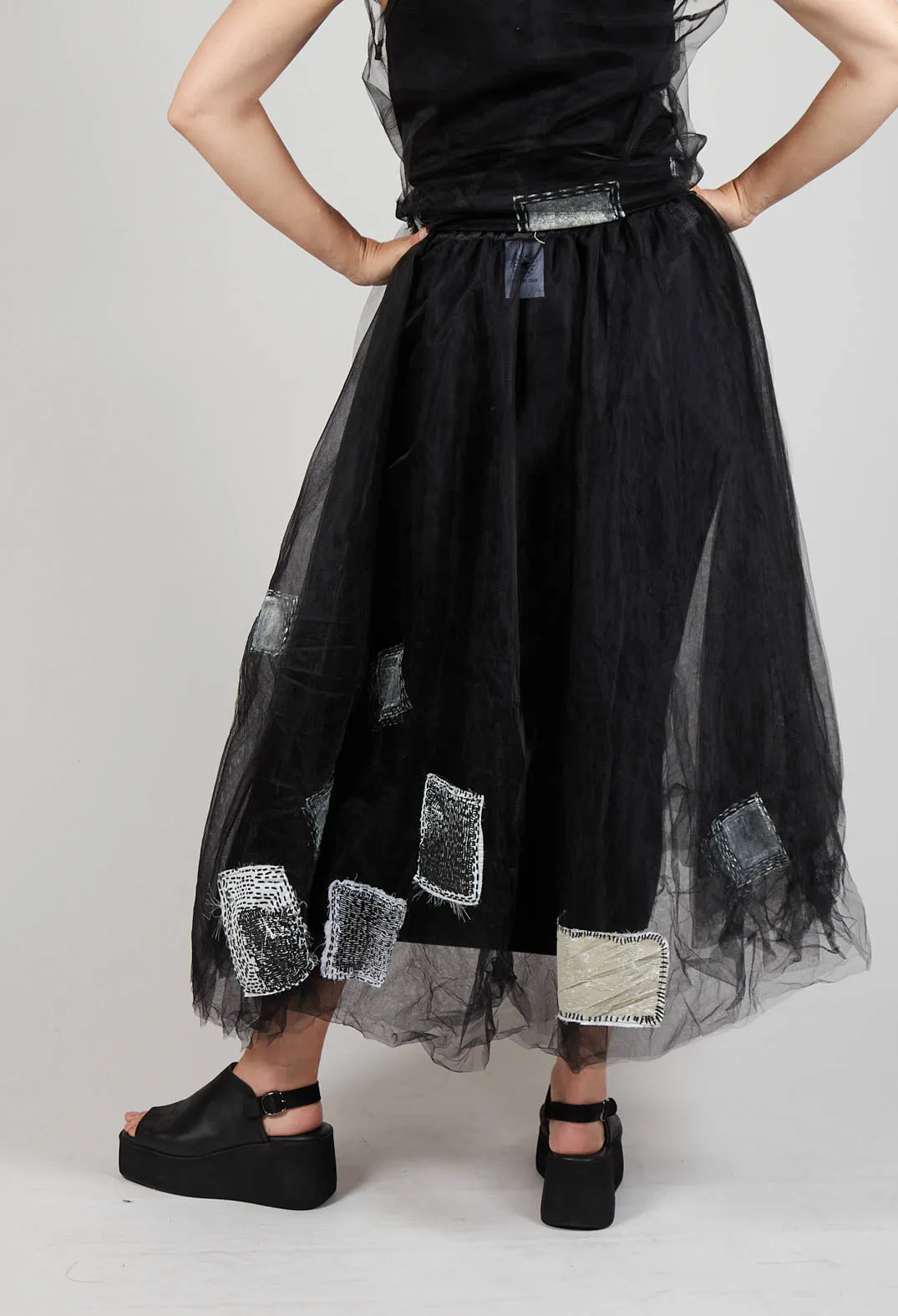 Patch Print Tulle Skirt in Black