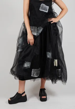 Patch Print Tulle Skirt in Black