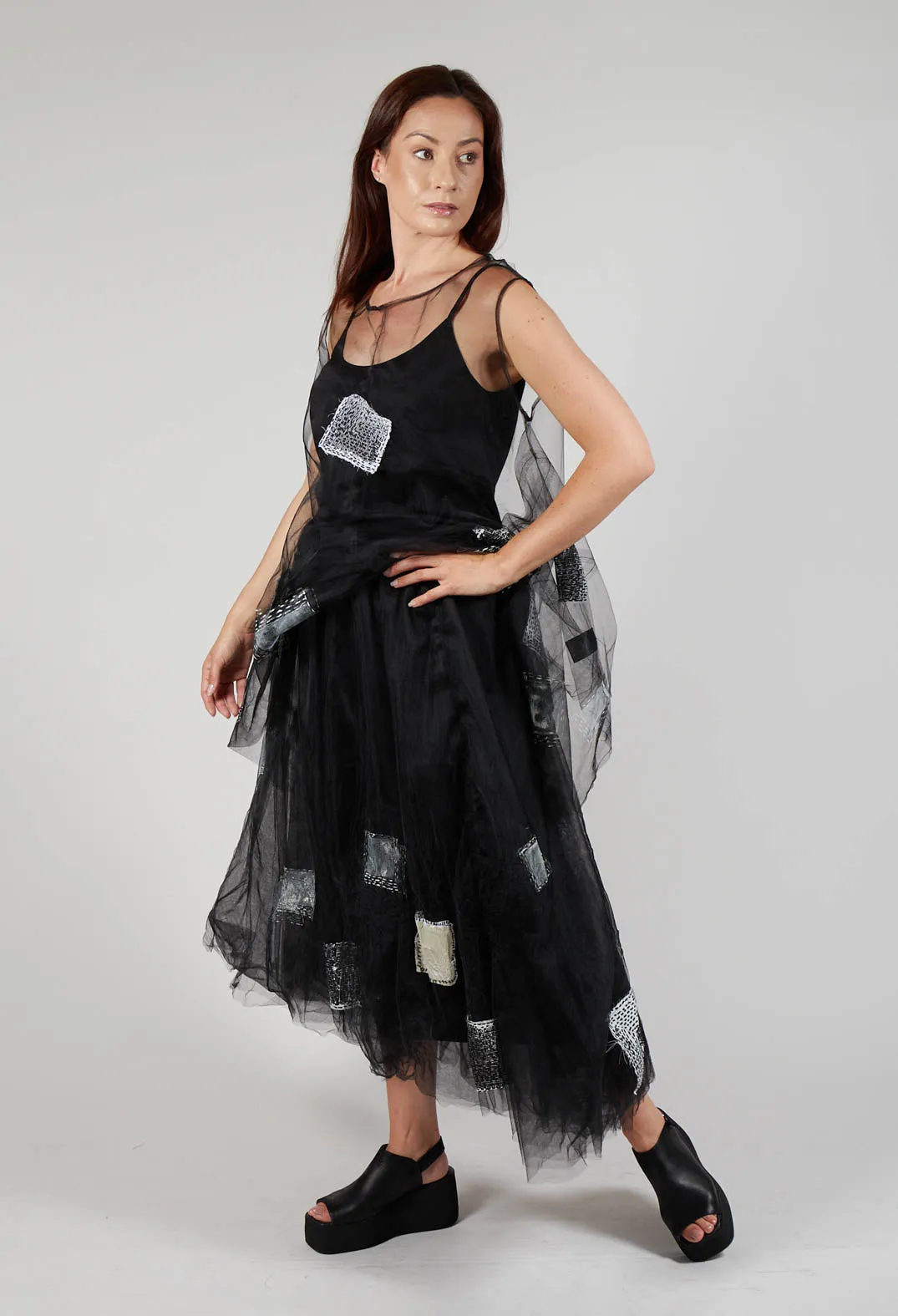 Patch Print Tulle Skirt in Black