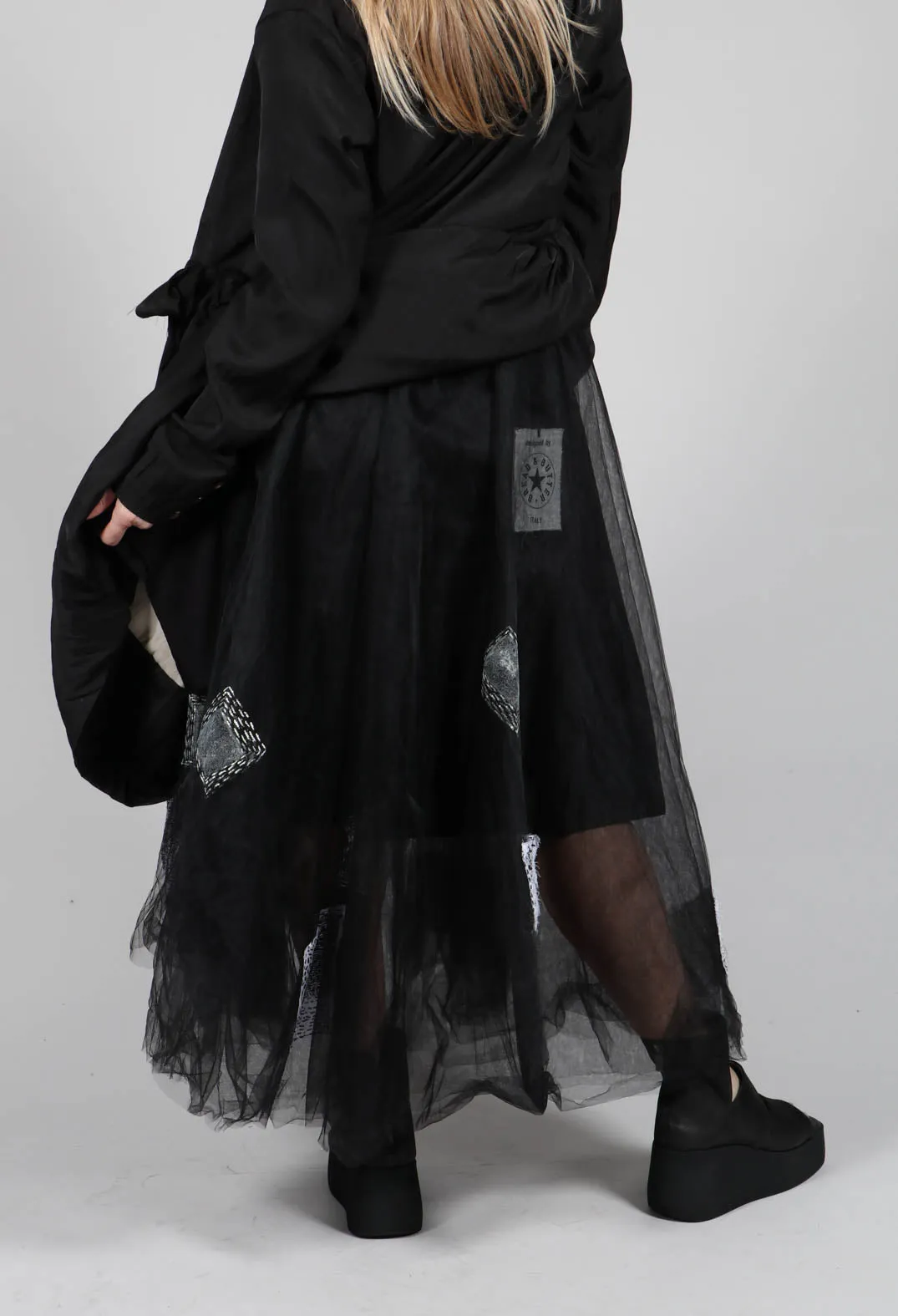 Patch Print Tulle Skirt in Black