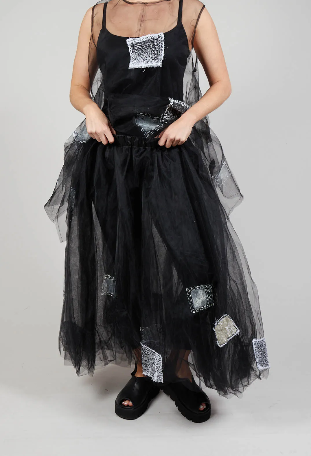 Patch Print Tulle Skirt in Black