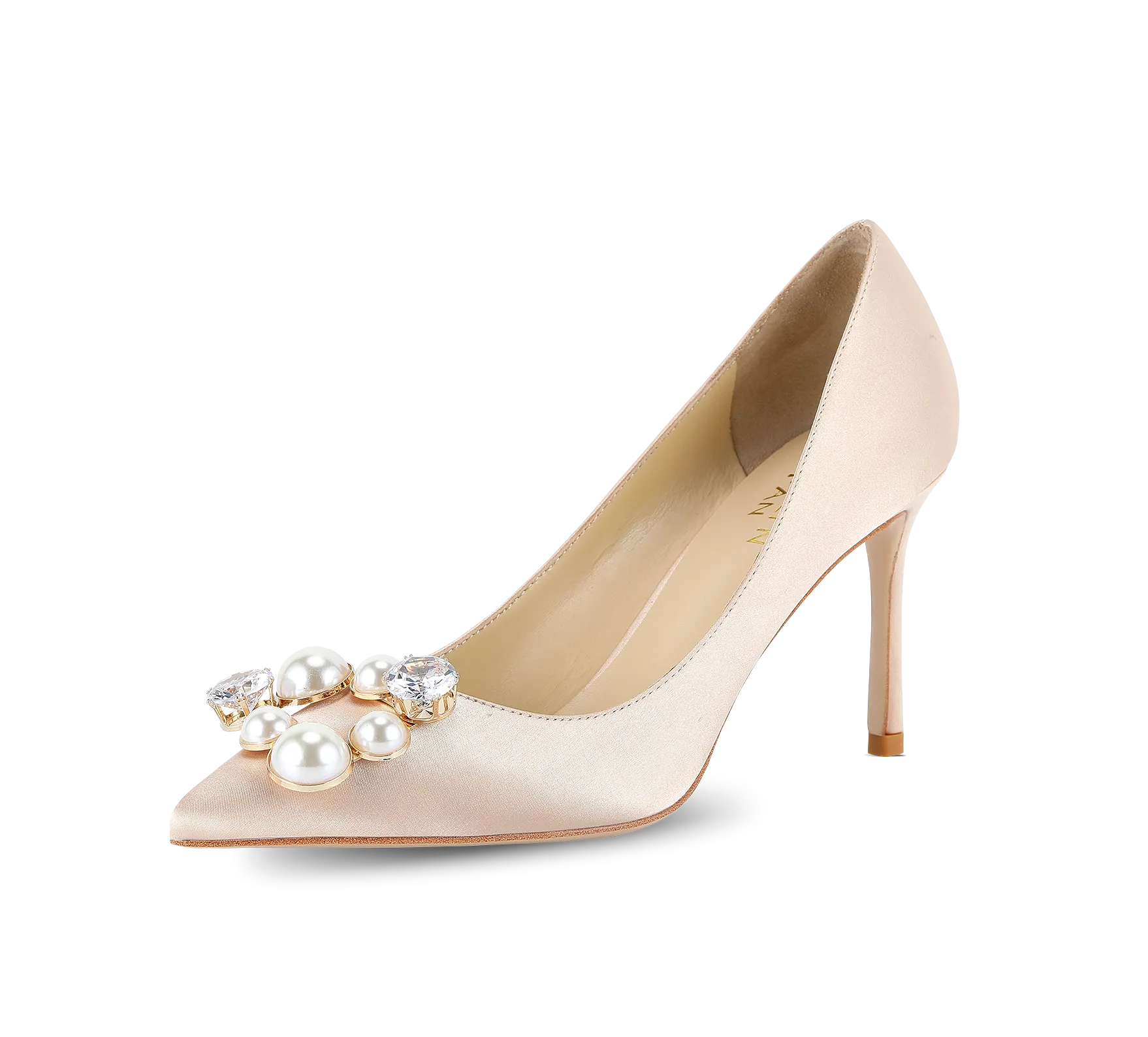 Pearl Buckle Satin Pumps