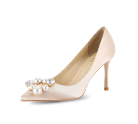 Pearl Buckle Satin Pumps