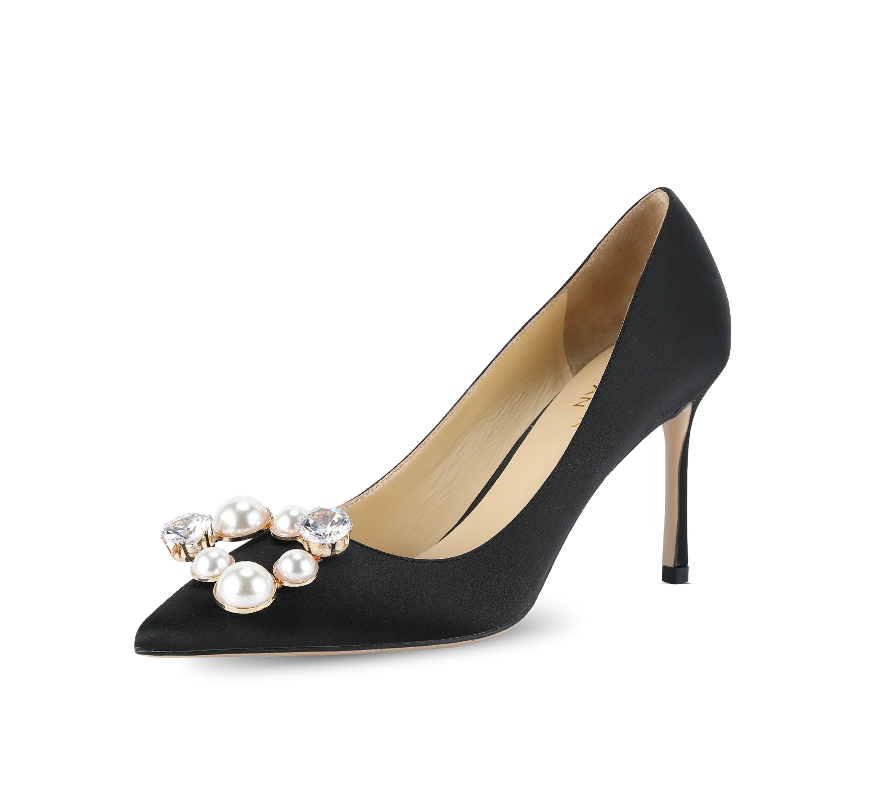 Pearl Buckle Satin Pumps