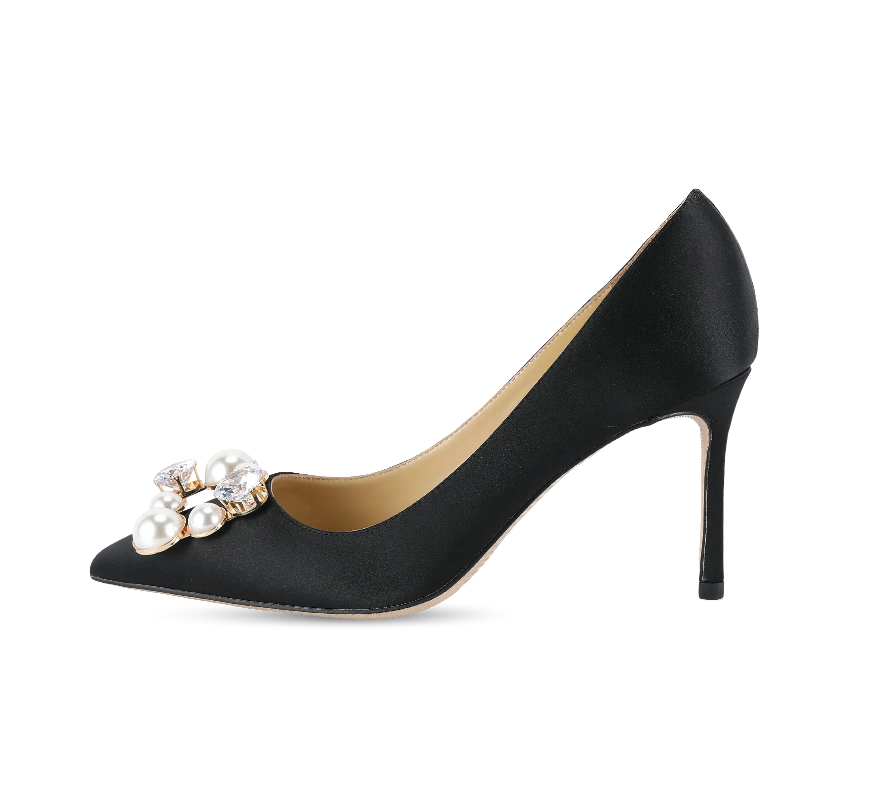 Pearl Buckle Satin Pumps